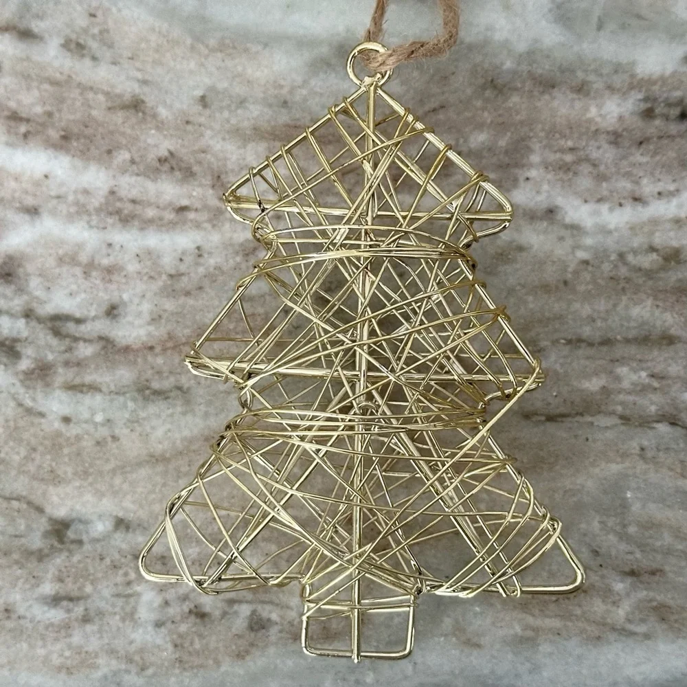 Christmas Tree Ornament - Gold Metal Wire - Holiday Decor